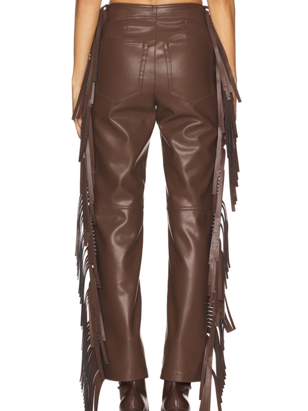 Camila Coelho Chocolate Brown Faux Leather Wide-Leg Fringe Pants - Picture 3 of 3